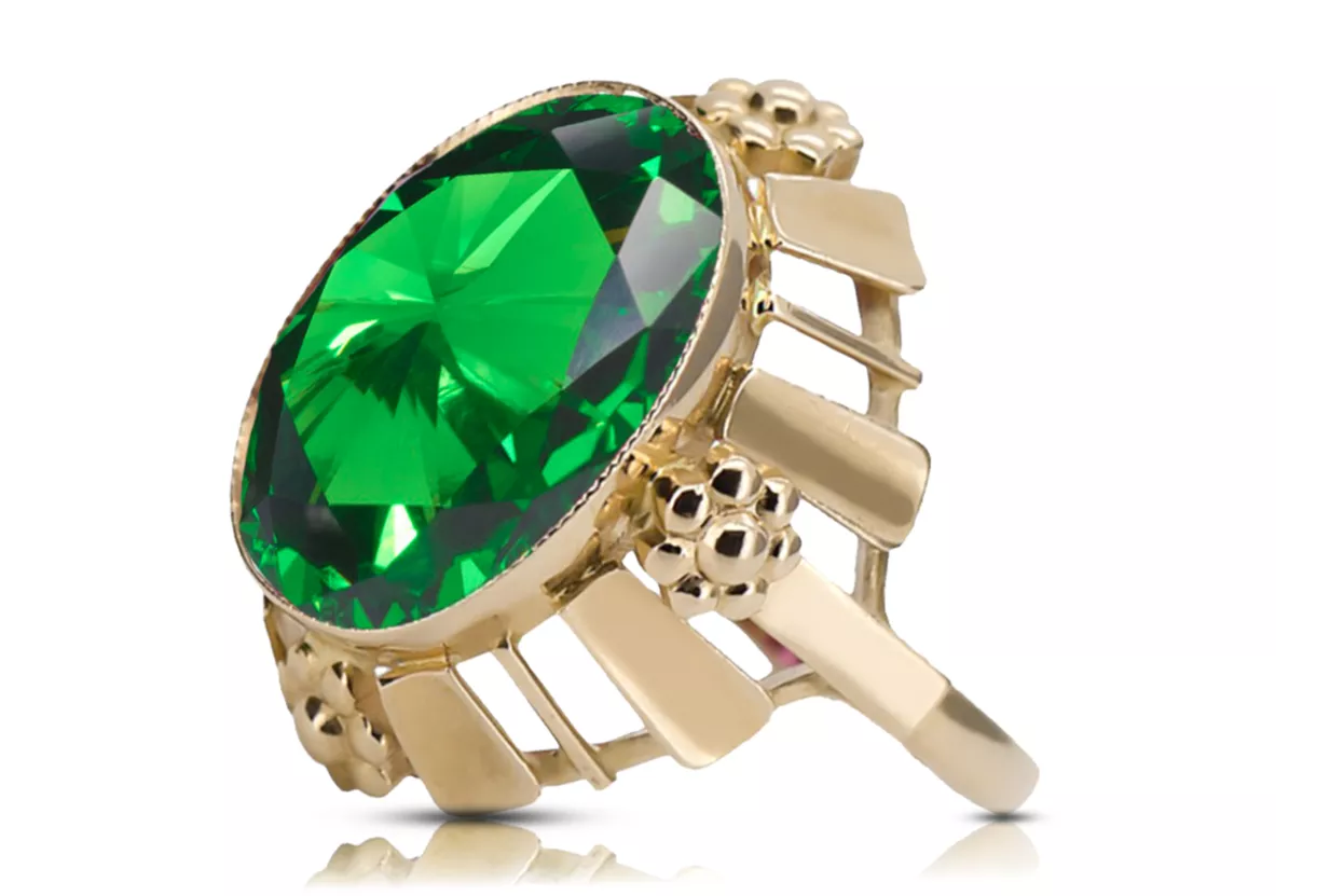 Vintage Stil Ring Smaragd 14 Karat Gelbgold vrc043y